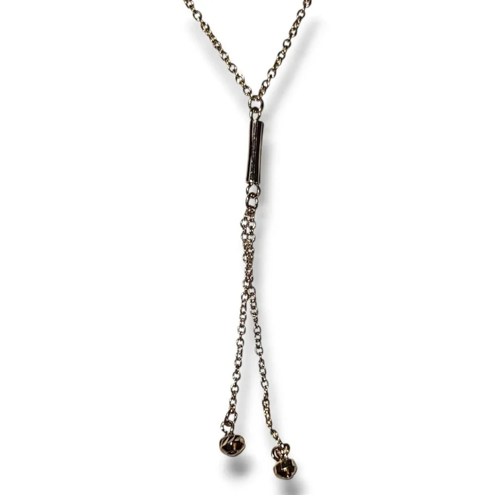 Vintage Gold Tone Dainty Y Drop Lariat Necklace Tassel Ball Ends 16in Minimalist